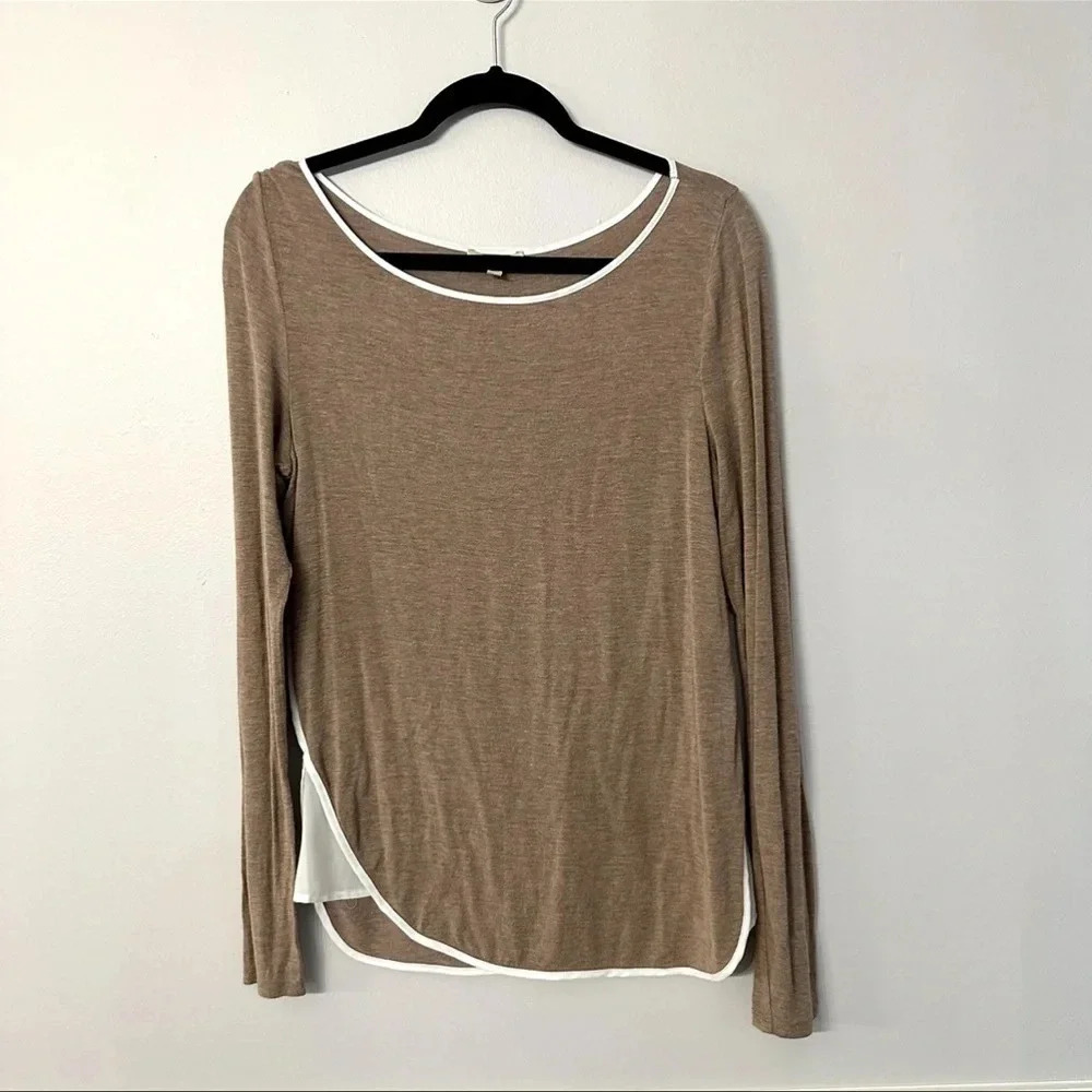 Anthropologie Bordeaux Women's Long Sleeve Brown & White Sweater Top Size M GUC - Picture 5 of 8